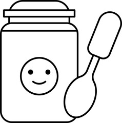 Baby Food Jar Icon In Black Line Art.