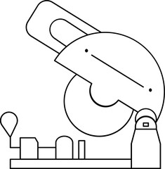 Cut Off Saw or Machine Icon in Black Line Art.