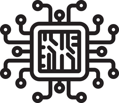 recommend clip art: Black line art illustration of microchip icon.