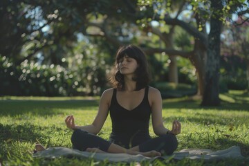 Woman practicing meditation in a park