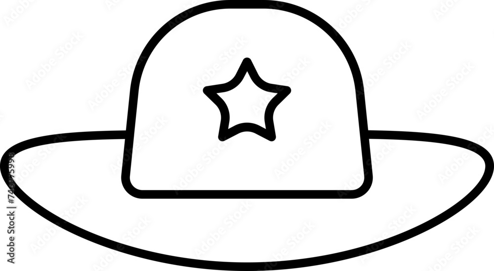 Wall mural illustration of star on fedora hat icon in black outline.