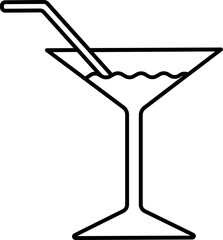 Thin Line Art Straw in Cocktail Drink Glass Icon.