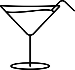 Fototapeta na wymiar Cocktail or Mocktail drink glass with straw icon in line art.