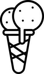 Black line art illustration of Ice cream cone icon.