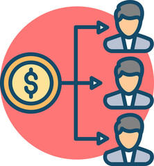 Vector illustration of Dollar money distribute people icon.