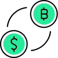 Currency exchange icon in black and green color.