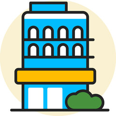 Vector illustration of City building with grass icon.