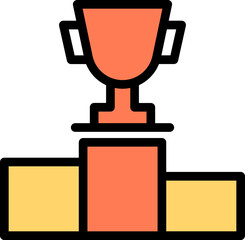 Trophy On Podium Icon In Orange And Yellow Color.