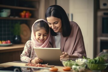Obraz premium A Mother and Daughter Using a Tablet Together