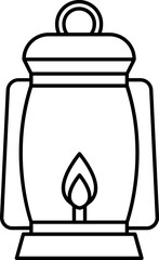 Oil Lantern Icon In Black Line Art.