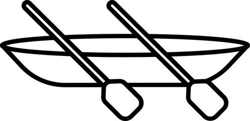 Canoe Boat with Paddles Icon in Thin Line Art.