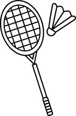 Line Art Badminton Racket with Shuttlecock Icon on White Background.