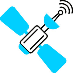 Isolated Satellite icon in blue and black color.