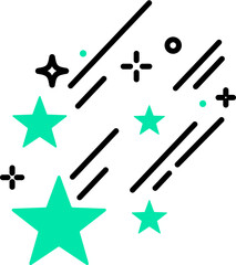 Falling stars icon in green and black color.