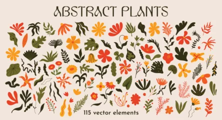 Foto op Canvas Abstract plants shapes and forms vector illustration set for design. Different types of exotic flowers and leaves decorative elements kit. Large collection of botanical doodles in cartoon, funky style © WeirdyTales