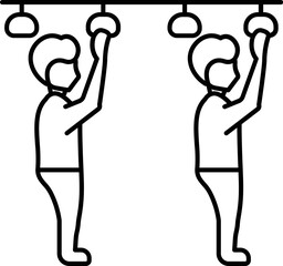 Line art Hanger holding people standing with social distancing in transport vehicle icon.