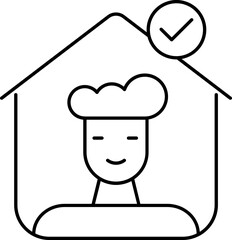 Black outline Man stay in home icon for checking.