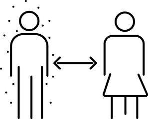 Virus infection man and Woman standing with social distance icon in thin line art.
