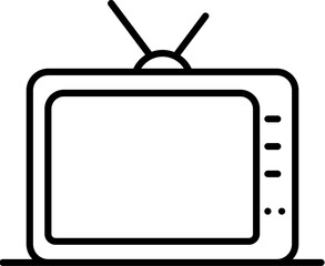 Retro Television Icon In Black Outline.