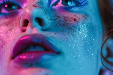 Fototapeta premium Woman With Blue Makeup and Freckles