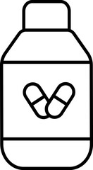 Medicine Bottle Icon In Black Line Art.