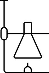 Chemical flask on burner icon in thin line art.