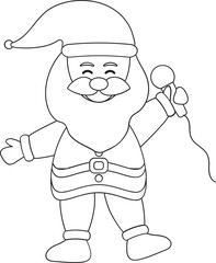 Santa Claus Singing From Mic Icon In Black Thin Line Art.