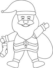 Obraz premium Cartoon Santa Claus Holding A Socks With Heavy Bag In Black Stroke Style.
