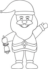 Line Art Illustration Of Santa Claus Holding Jingle Bell.