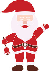 Flat Style Cartoon Santa Claus Holding Jingle Bell In Standing Pose.