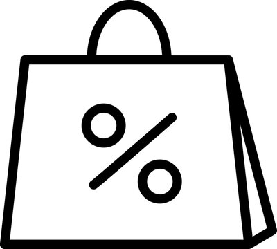 recommend clip art: Discount shopping bag icon in black line art.