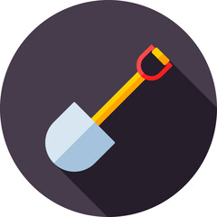 Illustration of Shovel icon on purple circle background.