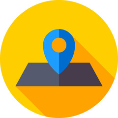 Blue Map Navigation icon on yellow circle background.