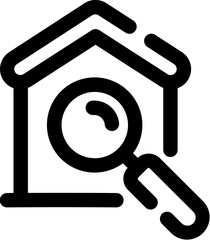 Searching House icon in black line art.