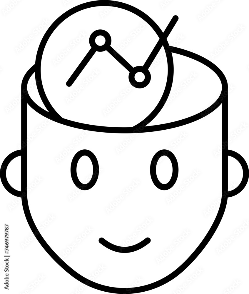 Poster black line art illustration of strategy mind icon.