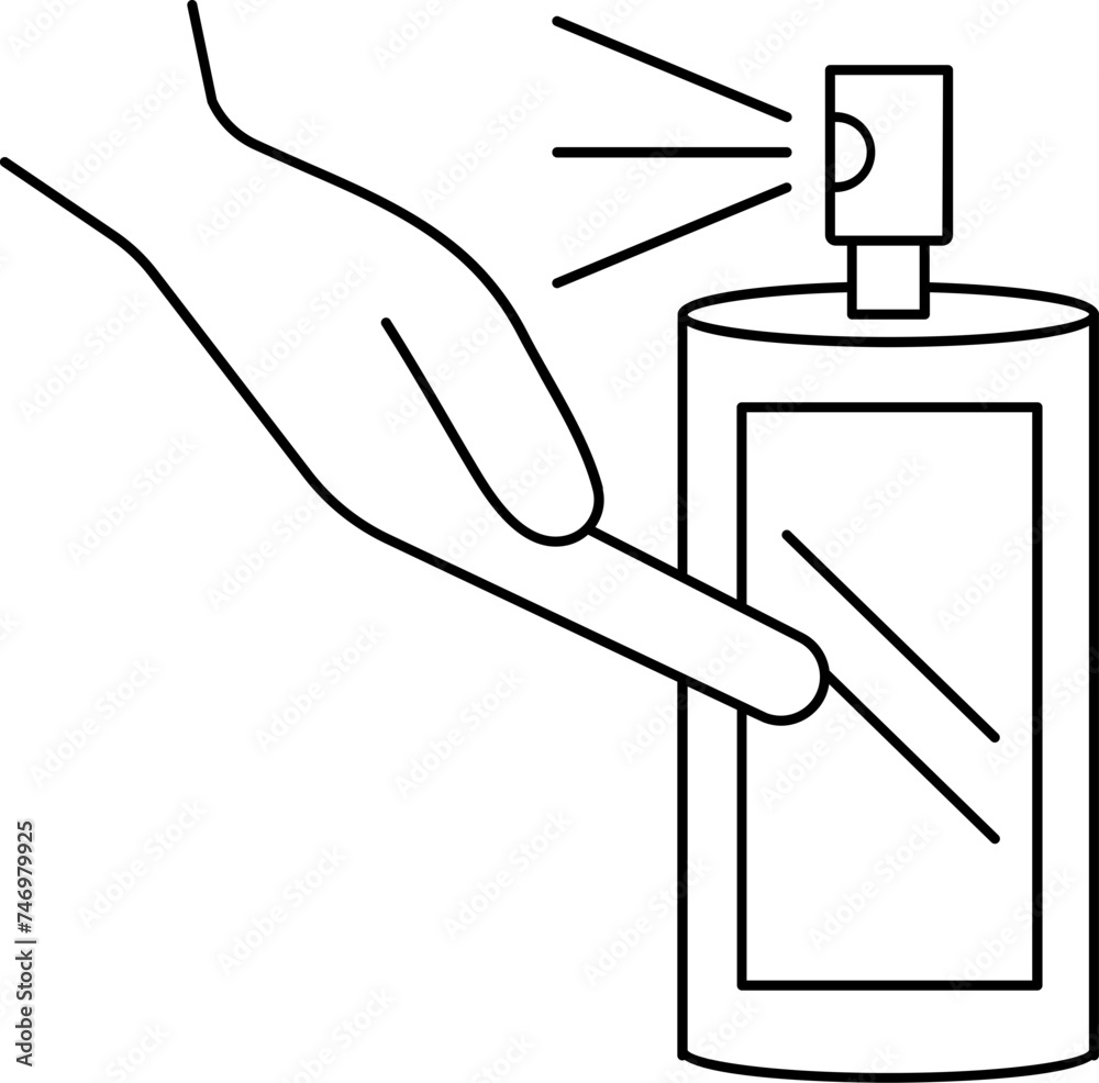 Poster black line art illustration of hand sanitizing icon.