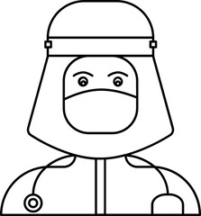 Doctor Character Wearing PPE Kit in Black Line Art.