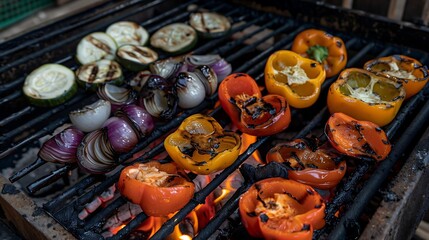 Obraz na płótnie Canvas various vegetables grilling on the barbecue