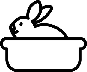 Rabbit in tub icon in line art.