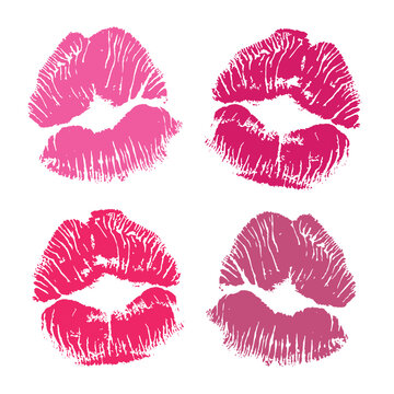 Lips prints. Red lipstick. Love confession. Isolated on background. Romantic vector illustration