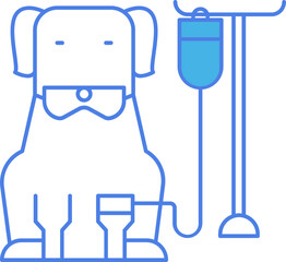 Dog Intravenous Therapy Icon in Blue Line Art.