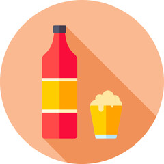 Drink bottle and glass icon in flat style.