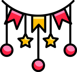 Decoration garland icon in yellow and red color.