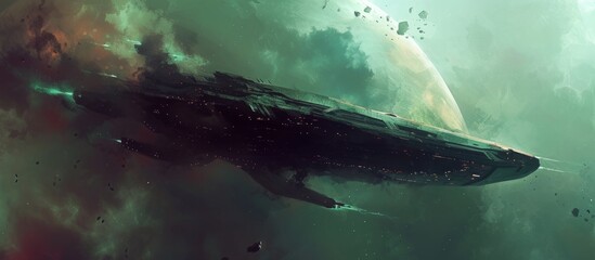 Fototapeta premium Exploring the Cosmic Abyss: A Spaceship Soaring Amidst a Galaxy of Stars