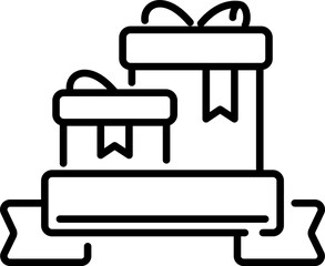 Blank message ribbon with gift boxes icon in thin line art.