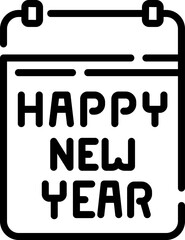 Happy new year calendar icon in black line art.