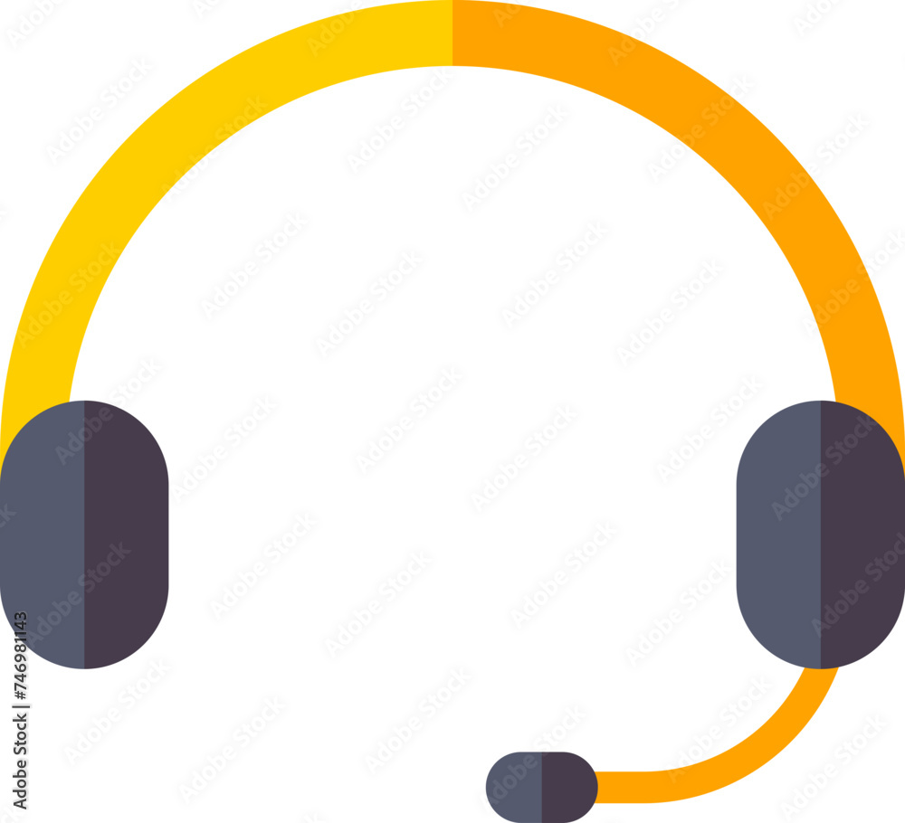 Wall mural Headphone with mic icon in gray and yellow color.