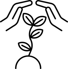 Line Art Illustration of Save Plant Icon In Flat Style.