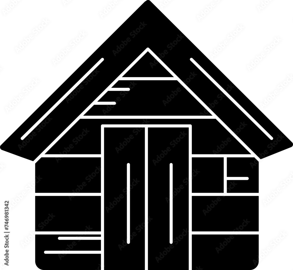 Poster B&W illustration of Hut icon.