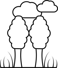Landscape of Clouds with Tree and Grass icon in black outline.